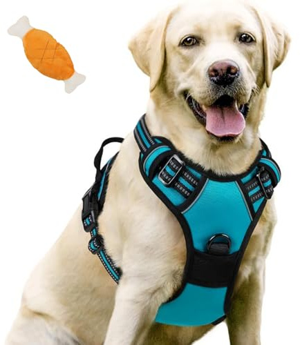 Anti-drag-sele, No Pull Sele för små medelstora hundar sele, andas och vadderad med handtag reflexremsor, kontroll utan att dra justerbar (S: 4–7,5 kg, påfågelblå)
