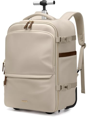 GOLF SUPAGS Zaino Trolley per PC Portatile da 17 Pollici, 32L Borsa da Viaggio con Ruote, Zaini Bagaglio a Mano con Maniglia Telescopica per Viaggio, Università, Affari (Albicocca)