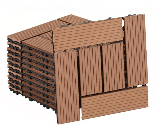 Jaxguom klickplattor balkong 30 x 30 cm, 33 stycken terrassgolv för 3 m², WPC terrassplattor med klicksystem, balkongbeläggning väderbeständig, vattentät, terrassplattor utomhus, brun