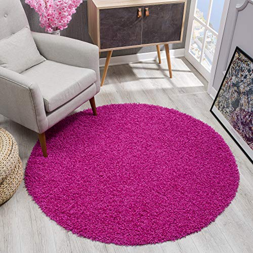 SANAT Teppich Rund - Rosa Hochflor, Langflor Modern Teppiche fürs Wohnzimmer, Schlafzimmer, Esszimmer oder Kinderzimmer, Größe: 200x200 cm