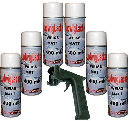 LudwigLacke Lot de 6 sprays de peinture blanc mat 400 ml Plus poignée