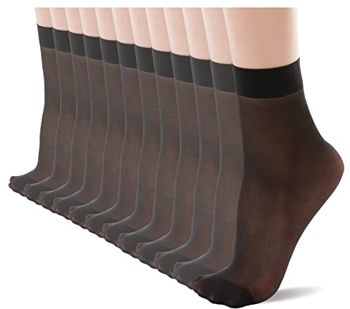YAGAXI Calzini da donna in nylon trasparente alla caviglia, confezione da 12 pezzi, punta rinforzata 20D con calzetteria comfort, Nero , Etichettalia unica