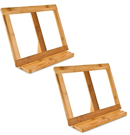 2 x Buchstütze Bambus, Buchständer für Kochbücher, Leseständer, H x B x T: 23,5 x 32 x 12 cm, Kochbuchhalter, natur