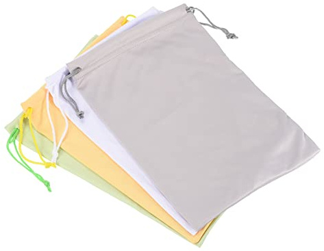 PATIKIL Ski Lunettes Soleil Sac, 4 Paquet Microfibre Neige Lunettes Soleils Boîte Couverture Doux Stockage Manche Cordon Serrage Pochette pour Verres lentille Noir Blanc Gris Jaune Vert