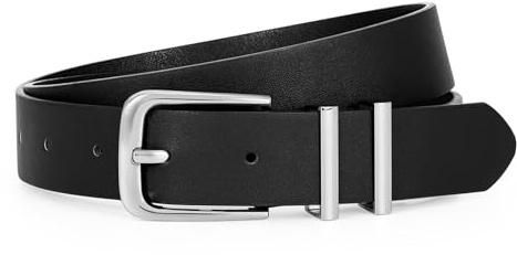VONMELLI Women's Soft Faux Leather Belt for Jeans Pants Dress Fashion Ladies Waist Belt with Gold/Silvery Buckle Black M