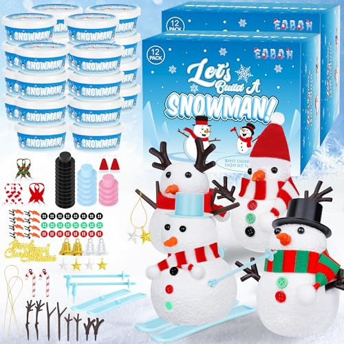 EOBOH 24 Pack Build a Snowman Kit, Christmas DIY Snowman Crafts for Kids Bulk, Snowman Kit Winter Decorations Indoor, Creative Kids Air Dry Clay Modeling Crafts Kit for Christmas Gifts Favor Supplies