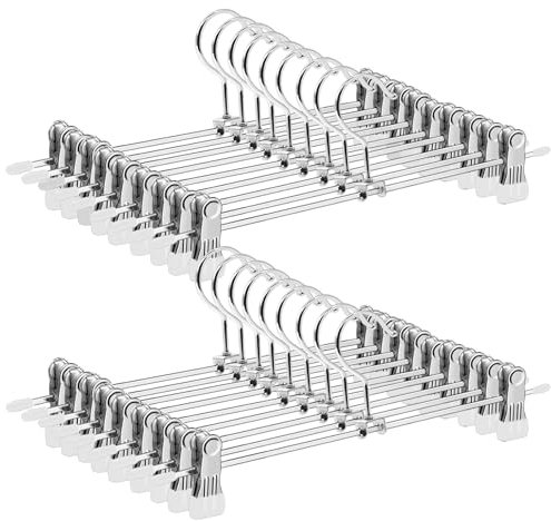 ABHENG Grucce per Pantaloni in Metallo Cromato, Set di 20, Cromate, Robuste e durevoli, Salvaspazio, Antiscivolo, Capacità di Carico Elevata, 31 x 10,5 cm (H x B), Bianco e Argento, AIY0420W