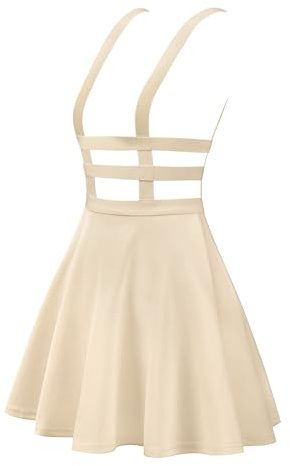 Allegra K Mini Jupe à Bretelles Femme Salopette à Taille Élastique Découpez A Ligne Vintage Jarretelle de Noël Kaki Clair M