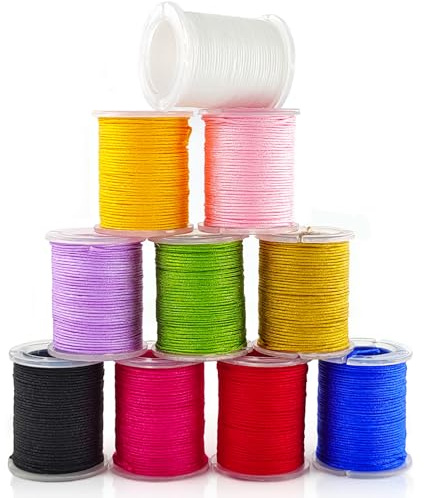 gaoduanluoluo 10 Rollos Hilo Nylon para Pulseras, Hilo Macramé, Cordón para Nudos Chinos, Hilo Encerado para Collares, Pulseras y Artesanía DIY, 0,8mm x 10m (Multicolor)