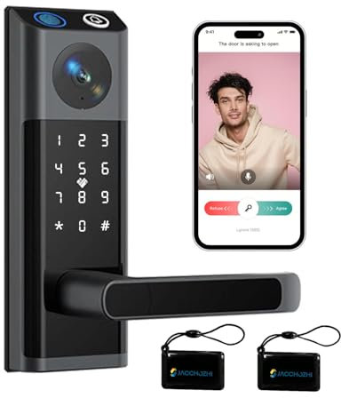 Jacchozhi Fingerprint Smart Lock with Camera, Keyless Entry Door Lock with Handle, Video Doorbell, App Control, Touchscreen Keypad, Electronic Digital Smart Deadbolt Lock for Front Door
