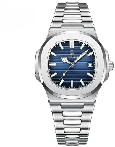 Poedagar Men's Fashion Wrist Watch Business Stainless Steel Band Quartz Men's Watch Waterproof Luminous Date Square Men's Watches, Bracelet