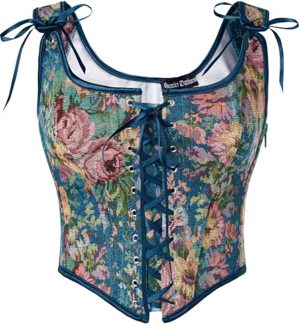 Scarlet Darkness Corset Tops for Women Renaissance Overbust Floral Lace Up Bustier Blue Blossom Size 18