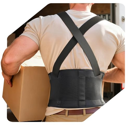 Medical-Grade Work Back Brace with Adjustable Shoulder Straps [Stronger Support & Breathable Mesh] Lower Back Support Belt for Men Women - Pain Relief for Lifting, Warehouse, Construction & Moving