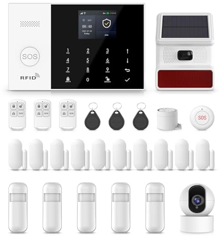 PGST Allarme Casa WiFi Senza Fili,Kit Antifurto con Sirena Esterna e WIFI Telecamera,Supporta Sim 4G e App Smart,Sistema di Sicurezza Domestica Completo e Configurato con Alexa e Google Assistant