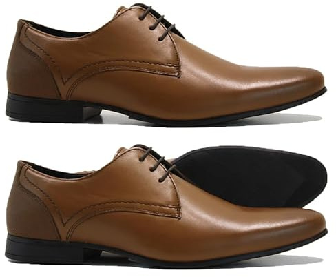 Mens Leather LACE UP Casual Office Work Smart Formal Wedding Oxford Brogue Shoes Size (TAN, UK Footwear Size System, Adult, Men, Numeric, Medium, 9)