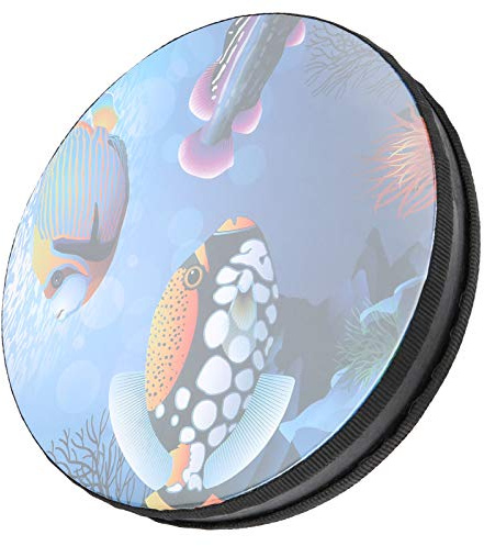 Bediffer Tambour à Main Son de Mer Doux Vague D'océan Jouet pour Enfants 10 Pouces Tambour en Bois à Percussion éducative