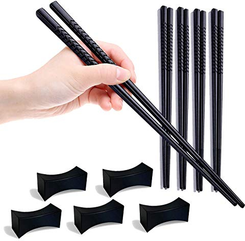 5 Paar Glasfaser-Essstäbchen + 5 Essstäbchenbblagen, Premium Sushi Stäbchen, Japanische Chopsticks Chinesische Stäbchen, Spülmaschinenfest & Hitzebeständig & Wiederverwendbare