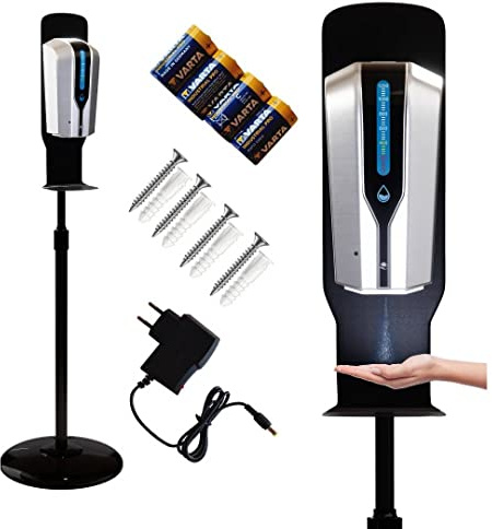 Automatisk tvåldispenser, desinfektionspump med sensor från Susani – stående kontaktlös dispenser för desinfektionsmedel / tvål – väggmontering automatisk dispenser (silver)