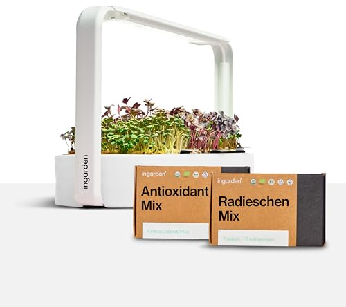 Ingarden Smart Garden Starter-Set - Indoor Garden mit LED für Microgreens - inkl. 12 Bio-Saatpads - Schale aus Ozeanplastik weiß - skandinavisches Design - erntereif in nur 7 Tagen, ohne Erde.