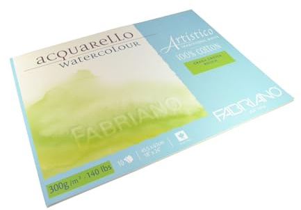 Fabriano Artistico Acquarello Watercolour, naturweiß, Grobkorn, 45,5 x 61 cm, 10 Blatt 300 g/m², hochwertiger Künstler-Aquarellkarton, Block 4-seitig geleimt, vegan