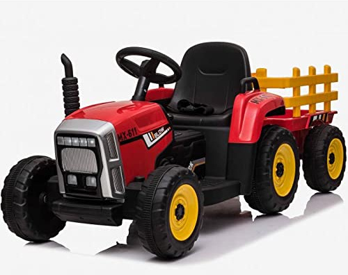 BABYCOCHES - Tractor eléctrico para niños con Batería 12V / Coches eléctricos con Mando Control Remoto, Equipo de Sonido Mediante Bluetooth, Tractor con Remolque Desmontable