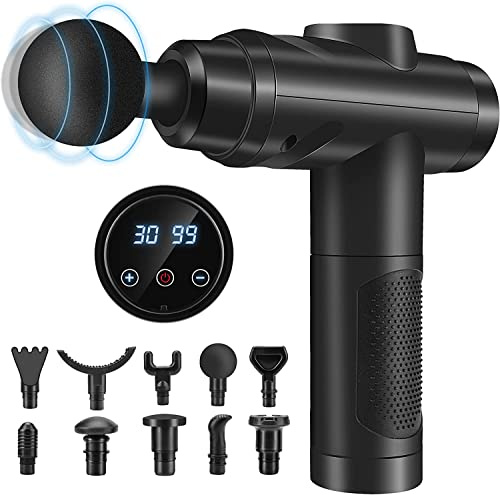 Zerolia Massage Gun Deep Tissue, Muscle Percussion Massager with 30 Speeds Quiet Hand Massagers with LCD Touch Screen 10 Heads for Shoulder Body Back Relaxation