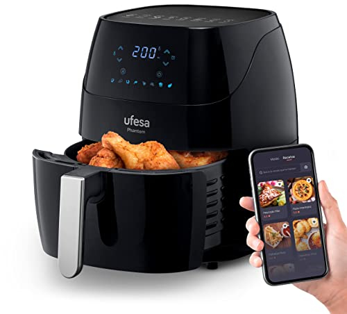 Ufesa AF5000 Phantom Friteuse Heißluftfritteuse 5L, Air Fryer Mit WLAN und App Rezeptbuch, Digitalem LED-Touchscreen, Vorheizen&Warmhalten, Shake-Modus, 1500W, Amazon-Exklusiv