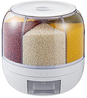 Dispensador de arroz, dispensador de alimentos, dispensador de granos, 6 rejillas, rotación de PP, organización de almacenamiento de granos a prueba de insectos para cocina casera(5KG)