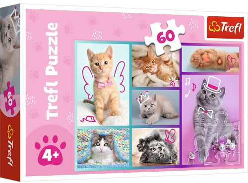 Trefl - Chatons Mignons - Puzzle 60 éléments - Puzzles Colorés avec Les Animaux, Chats, Collage, Divertissement Créatif, Jeu pour Enfants Plus de 4 Ans