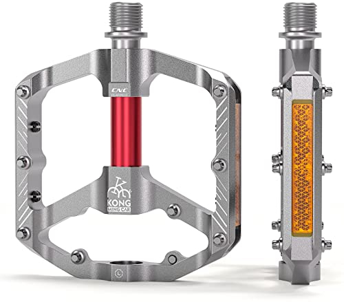 KADACHA Fahrradpedale, StVZO-konforme Plattformpedale mit Reflektoren, Leichtgewichtige Anti-Rutsch MTB Pedale, CNC Aluminium für Mountainbike, Rennrad, Trekkingrad (Silber)