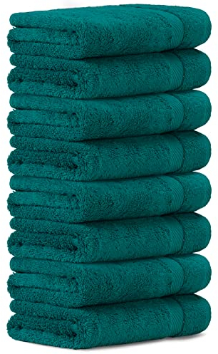 Luckytowel Handtücher Set 50x100 cm groß aus 100% Baumwolle, Handtuch Set mit 600g/m² Oeko-Tex Frottee Handtuchset als 8er Pack in Petrol