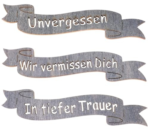 matches21 - Lot de 3 banderoles en bois - Décoration pour cadeaux de condoléances - Pendentif pour arrangements funéraires - Gris