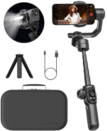 AOCHUAN Gimbal-Stabilisator für iPhone, 3-Achsen Industriestandard Gimbal mit 360°Rotation, Stabilisierung mit integrierter Verlängerungsstange,Stabilisator mit Licht für iPhone/Android-Smart S2