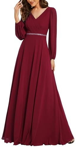 Ever-Pretty Vestido Largo para Invitadas de Boda con Cuello en V para Mujer Mangas de Linterna Vestido de Noche Elegante EE01981-P