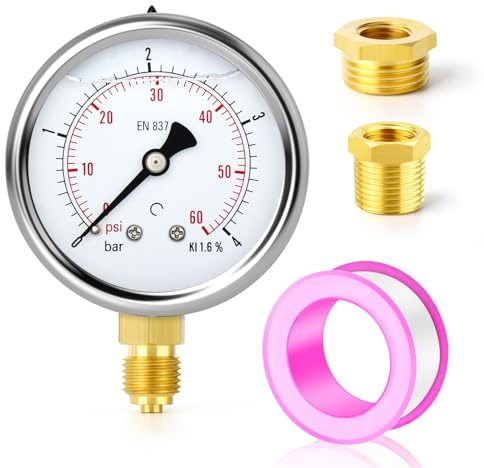 ERGAOBOY 0~60Psi rostfritt stål flytande filled tryckmätare 1/4 tum BSP 2,5 tum Face DIAL WOG vattenolja luft lägre montering