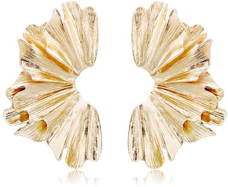 Ohrringe Ginkgo Blatt, Gold Ohrringe Damen, Große Ginkgoblatt Ohrstecker Übertrieben Ohrhänger Statement Ohrring Vintage Ohrschmuck Hypoallergene Ohrringes Schmuck Damen für Frauen Mädchen