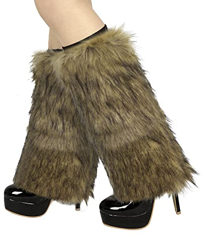 OhMill Scaldamuscoli in pelliccia sintetica, soffici, polsini pelosi, maniche per stivali, morbide, per donne e ragazze, accessori per costumi di Halloween, Marrone, Length: 40cm (15.75in)