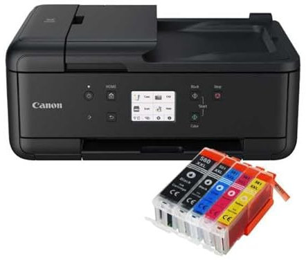 IC-Office TR7650 Farbtintenstrahl Multifunktionsdrucker 4-in-1 (Drucken, Kopieren, Scannen, Faxen, ADF, WLAN, AirPrint) schwarz + 5 XXL Tintenpatronen