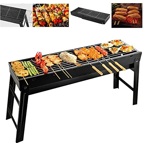 Bärbar rostfritt stål fällbar grill bordsskiva BBQ kolgrill för picknick trädgård terrass strand och utomhusevenemang lätt att bära och använda
