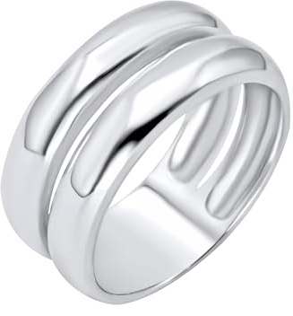 Silverly Anillo grueso de plata de ley con doble banda para mujer, banda ancha minimalista de plata 925 suave, joyería clásica simple de plata 925, diseño curvo moderno y atrevido, anillos de corte