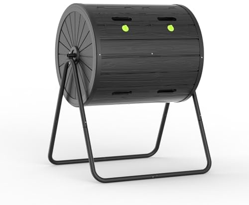 EasyUp Compost Bin Outdoor Dual-Chamber Outdoor Compost Tumbler, 37.5-Gallon Efficient Rotating Composter, UV-Resistant and Weatherproof, for Garden, Kitchen, and Yard (Black)