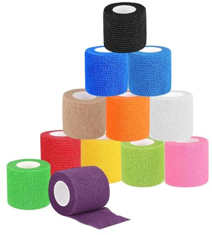 yotutun 12 Rollos Venda Cohesiva Venda Cinta Bendaje Adhesiva Vendaje Autoadhesivo Deportiva Tape Cohesivo para Protegen Dedos Muñecas Tobillos Vendaje Elástico Banda (5cmx4.5m) (Colorido)