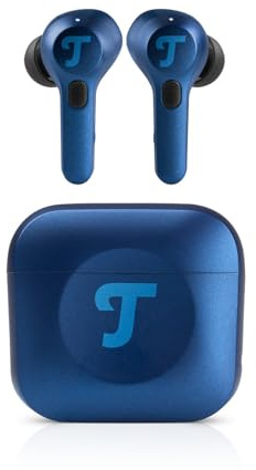 Djävul AIRY TWS PRO – äkta trådlösa in-ear Bluetooth-hörlurar med aktiv brusreducering, transparent läge, trådlös laddning, IPX4 vattentät – stålblå