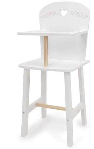 509 Crew: Little Flora - Wooden Doll Highchair - Flower-White-Pink, Feeding Station, Doll & Stuffed Animals Accessory, Pretend Play Toy, Kid 3+