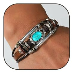 Coridy Leather Wrap Bracelets for Women Boho Multi-Layer Turquoise Bracelet Beads Stackable Bangle (A-Style)