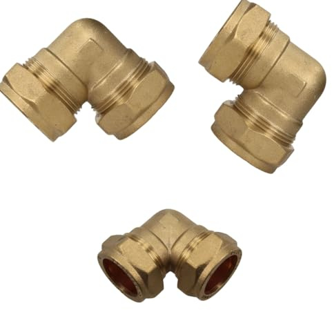 AIGHER Gomito a compressione, 22 mm, 90 gradi, confezione da 3, approvato WRAS, in ottone