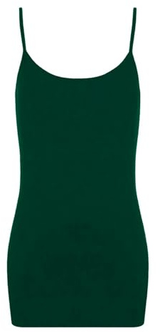 janisramone Dam Cami Bodycon miniklänning, stretchig rund hals linnen, strappy korta västklänningar, sommarfestklänningar för kvinnor Storbritannien, enkel spagettiremklänning, grön (Bottle green), 8