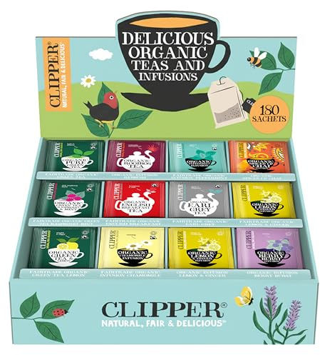 CLIPPER – Coffret Découverte Thés et Infusions Bio Assortis – 180 Sachets Non Blanchis – Grand Format Dégustation – Idée Cadeau - Restauration - 374 g