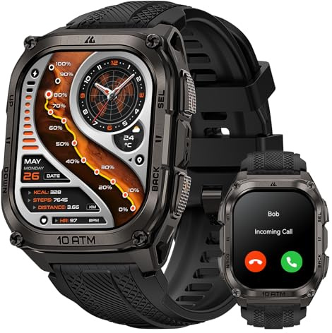 KOSPET TANK M4 Smart Watch for Men, GPS, Offline Maps and Walkie Talkies | 1.96'' AMOLED, Rugged Stainless Steel Body, 10ATM, Bluetooth Call, Heart Rate/Sleep Monitor, 50-Day Battery, Android and iOS