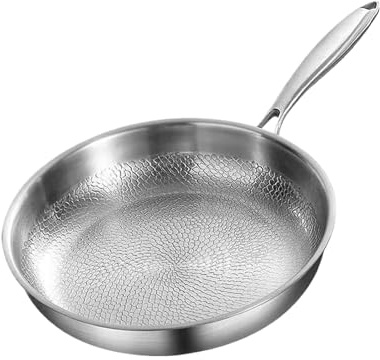 Stekpanna i rostfritt stål - hamrad induktionsstekpanna, utan beläggning, rostpanna, för sauterade grönsakskockar, hemlagningsutrustning, distraherande verktyg